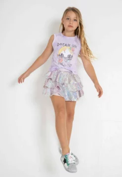 Lola + The Boys 3 Layers Shimmering Silver Sequin Skirt Girls