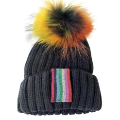 Lola + The Boys Girls Metallic Rainbow Stripe Beanie
