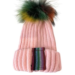 Lola + The Boys Girls Metallic Rainbow Stripe Beanie