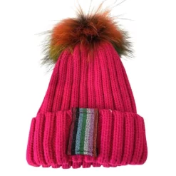Lola + The Boys Girls Metallic Rainbow Stripe Beanie