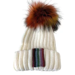 Lola + The Boys Girls Metallic Rainbow Stripe Beanie