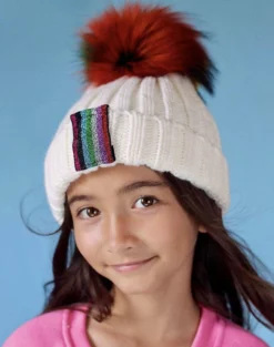 Lola + The Boys Girls Metallic Rainbow Stripe Beanie