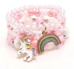 Lola + The Boys Pink Rainbow Unicorn Bracelet Stack Girls