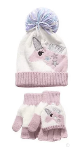 Lola + The Boys Pink Unicorn Hat And Glove Set Girls