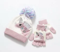 Lola + The Boys Pink Unicorn Hat And Glove Set Girls