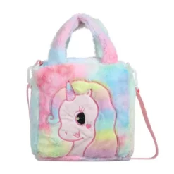 Lola + The Boys Tie Dye Pastel Unicorn Fuzzy Purse