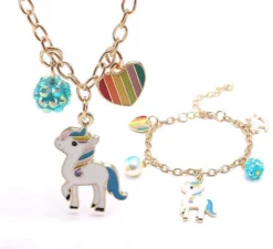 Lola + The Boys Unicorn Charm Necklace And Bracelet
