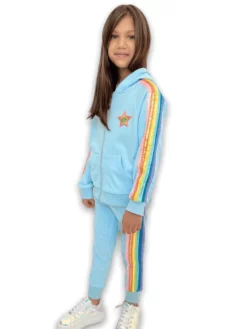 Lola + The Boys Baby Blue Rainbow Sequin Joggers Set New Arrivals