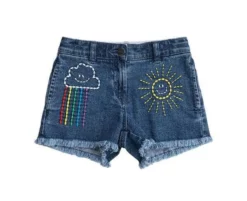 Lola + The Boys Girls Embroidered Rainbow Denim Shorts