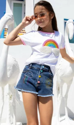 Lola + The Boys Girls Embroidered Rainbow Denim Shorts 10 Lola + The Boys Girls Embroidered Rainbow Denim Shorts