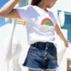 Lola + The Boys Girls Embroidered Rainbow Denim Shorts