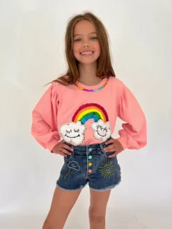 Lola + The Boys Girls Embroidered Rainbow Denim Shorts 11 Lola + The Boys Girls Embroidered Rainbow Denim Shorts