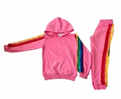 Lola + The Boys New Arrivals Bright Pink Rainbow Sequin Tracksuit