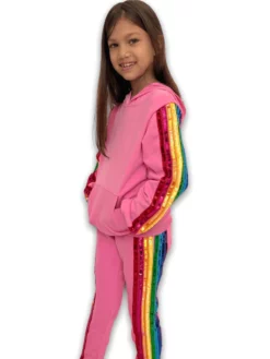 Lola + The Boys New Arrivals Bright Pink Rainbow Sequin Tracksuit