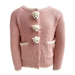 Lola + The Boys New Arrivals Pink Bear Knit Cardigan