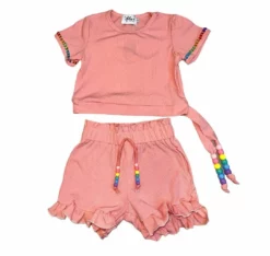 Lola + The Boys Girls Candy Beaded Ruffle Set Pink