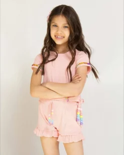 Lola + The Boys Girls Candy Beaded Ruffle Set Pink