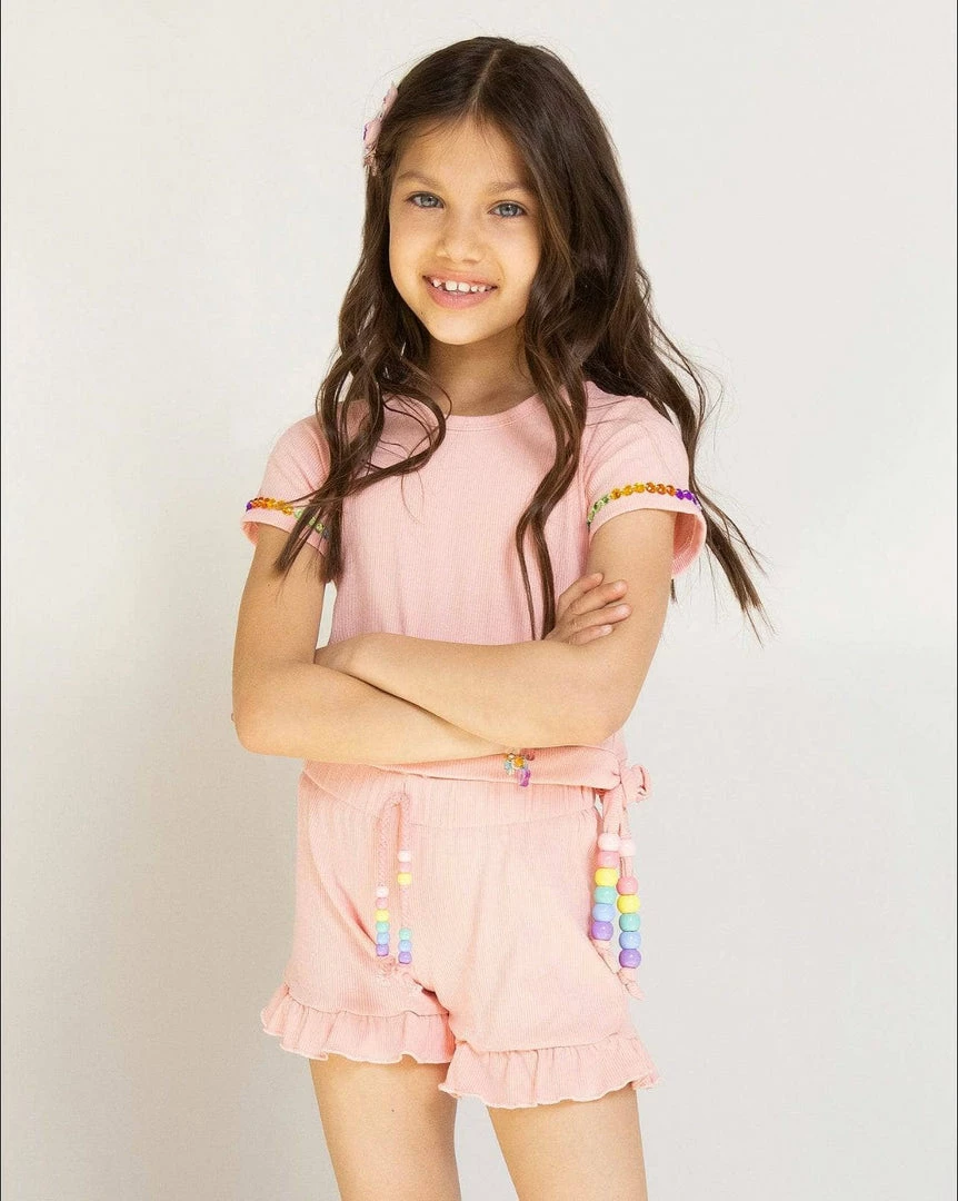Lola + The Boys Girls Candy Beaded Ruffle Set Pink 3 Lola + The Boys Girls Candy Beaded Ruffle Set Pink