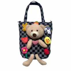 Lola + The Boys Checkered Beary Cute Plushie Tote