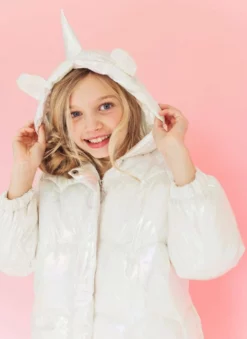 Lola + The Boys Iridescent Unicorn Puffer Coat