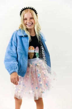 Lola + The Boys Rainbow Faux Fur Coat Baby Blue New Arrivals