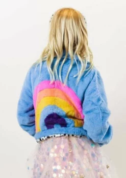 Lola + The Boys Rainbow Faux Fur Coat Baby Blue New Arrivals