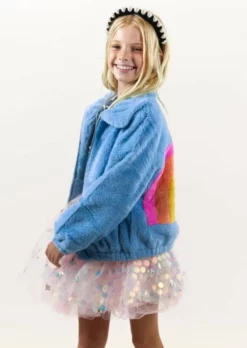 Lola + The Boys Rainbow Faux Fur Coat Baby Blue New Arrivals