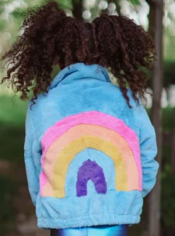 Lola + The Boys Rainbow Faux Fur Coat Baby Blue New Arrivals