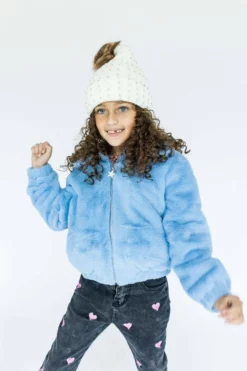Lola + The Boys Rainbow Faux Fur Coat Baby Blue New Arrivals