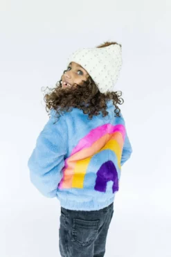 Lola + The Boys Rainbow Faux Fur Coat Baby Blue New Arrivals