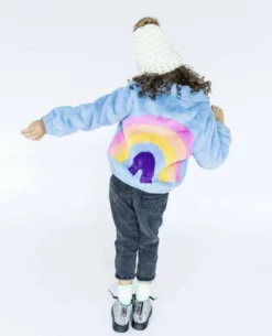 Lola + The Boys Rainbow Faux Fur Coat Baby Blue New Arrivals