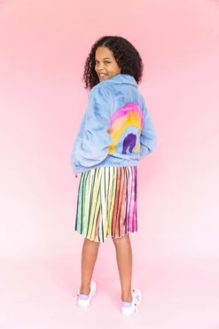 Lola + The Boys Rainbow Faux Fur Coat Baby Blue New Arrivals