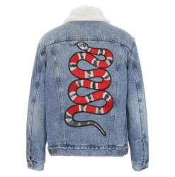 Lola + The Boys Denim Snake Sherpa Jacket
