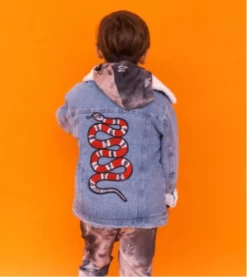 Lola + The Boys Denim Snake Sherpa Jacket