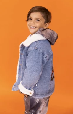 Lola + The Boys Denim Snake Sherpa Jacket
