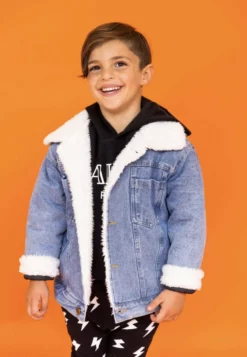 Lola + The Boys Denim Snake Sherpa Jacket