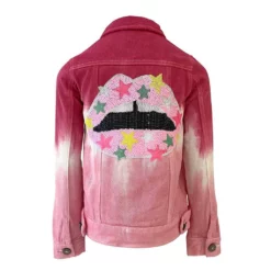 Lola + The Boys Star Struck Lips Dip Dye Denim Jacket