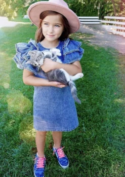 Lola + The Boys Girls Denim Ruffle Dress