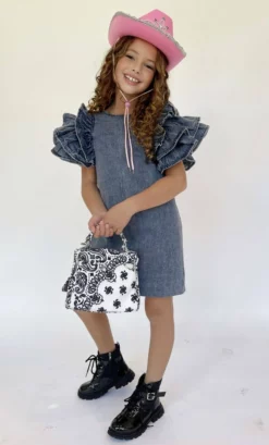 Lola + The Boys Girls Denim Ruffle Dress