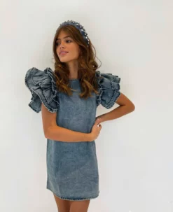 Lola + The Boys Girls Denim Ruffle Dress
