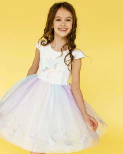 Lola + The Boys Girls Glitter Wing Unicorn Pastel Dress