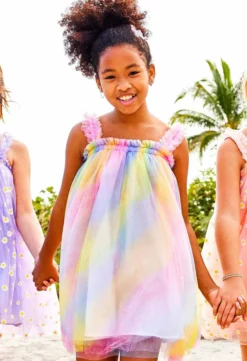 Lola + The Boys Girls Ombré Rainbow Tulle Dress