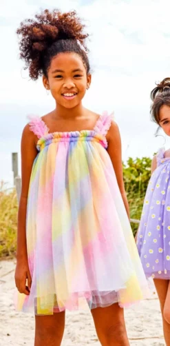 Lola + The Boys Girls Ombré Rainbow Tulle Dress