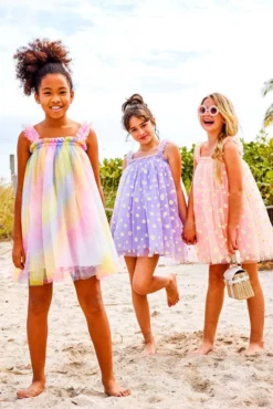 Lola + The Boys Girls Ombré Rainbow Tulle Dress