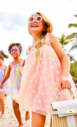 Lola + The Boys Peachy Daisy Tulle Girls Dress