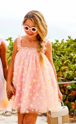 Lola + The Boys Peachy Daisy Tulle Girls Dress