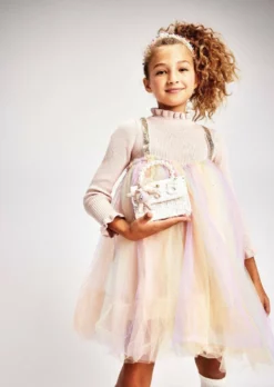 Lola + The Boys Girls Rainbow Shimmer Tulle Dress
