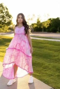 Lola + The Boys St. Barths Tie Dye Pom Pom Dress