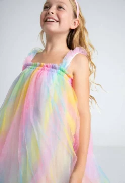 Lola + The Boys Girls Ombré Rainbow Tulle Dress