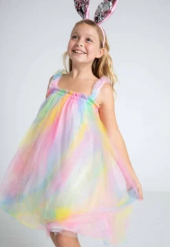 Lola + The Boys Girls Ombré Rainbow Tulle Dress